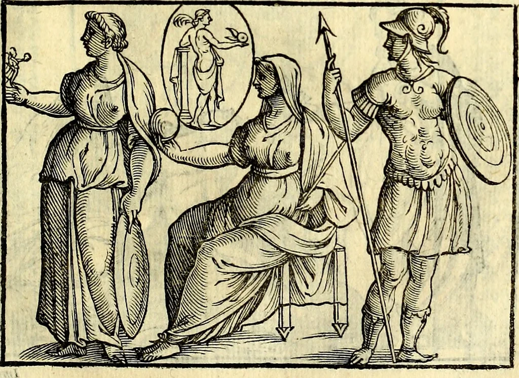 An illustration from Natalis Comitis Mythologiae sive Explicationis fabvlarvm libri decem, in qvibvs omnia prope natvralis et moralis philosophiæ dogmata in veterum fabulis contenta fuisse perspicuè demonstratur, 1616, leaf 252
