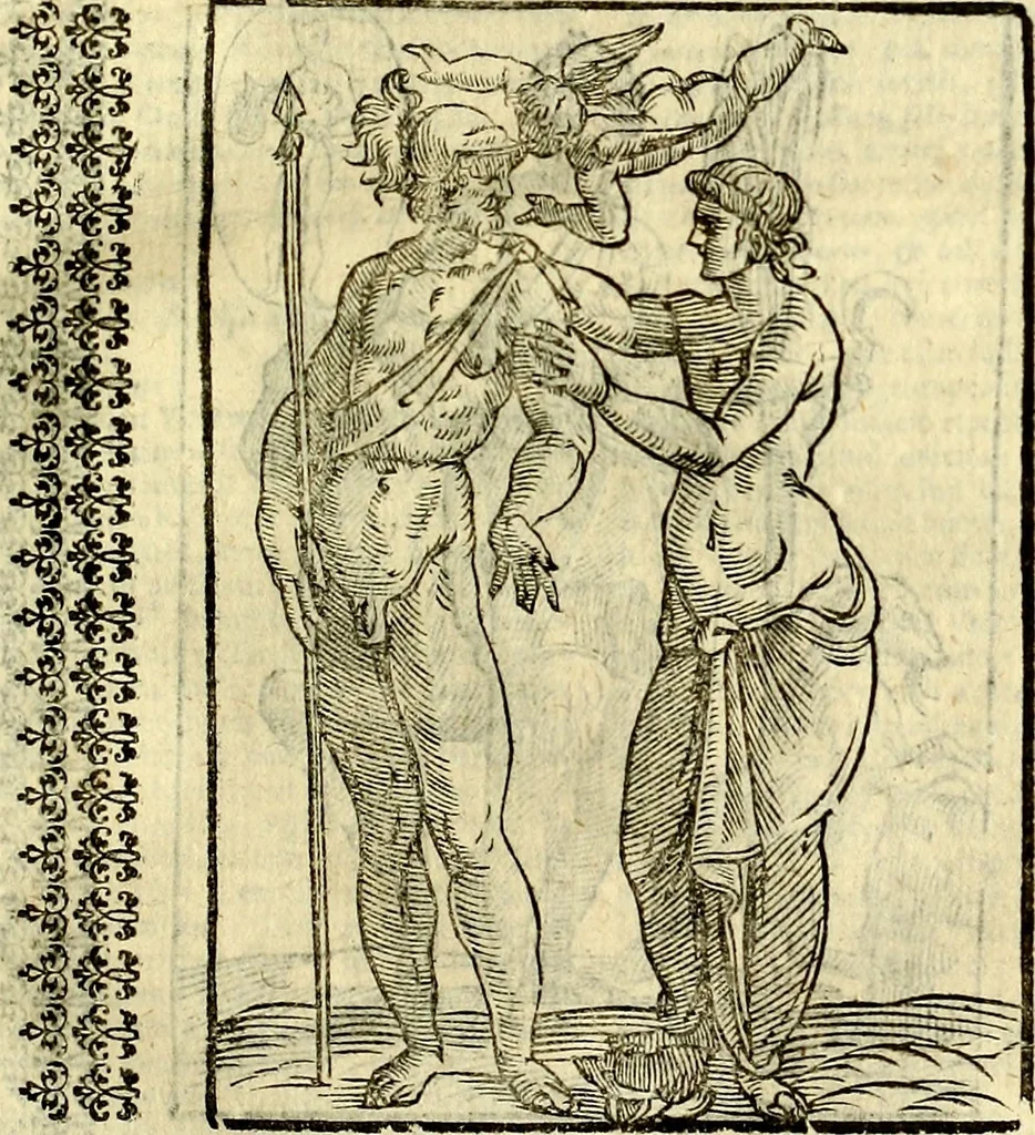 An illustration from Natalis Comitis Mythologiae sive Explicationis fabvlarvm libri decem, in qvibvs omnia prope natvralis et moralis philosophiæ dogmata in veterum fabulis contenta fuisse perspicuè demonstratur, 1616, leaf 254