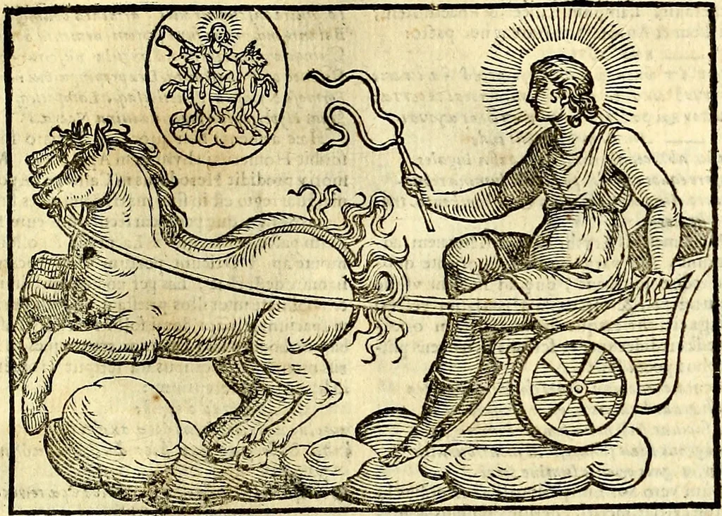 An illustration from Natalis Comitis Mythologiae sive Explicationis fabvlarvm libri decem, in qvibvs omnia prope natvralis et moralis philosophiæ dogmata in veterum fabulis contenta fuisse perspicuè demonstratur, 1616, leaf 336