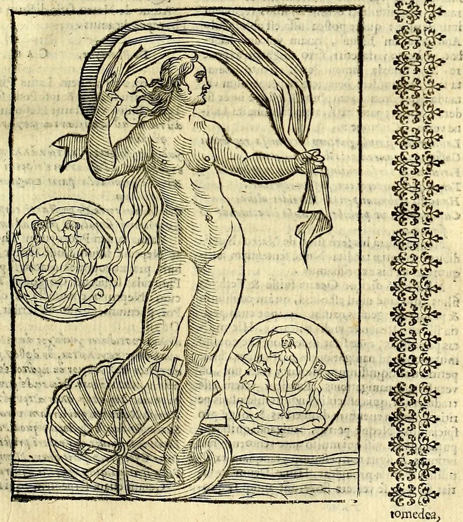 An illustration from Natalis Comitis Mythologiae sive Explicationis fabvlarvm libri decem, in qvibvs omnia prope natvralis et moralis philosophiæ dogmata in veterum fabulis contenta fuisse perspicuè demonstratur, 1616, leaf 486