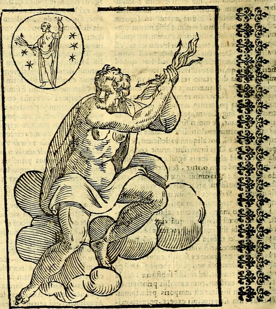 An illustration from Natalis Comitis Mythologiae sive Explicationis fabvlarvm libri decem, in qvibvs omnia prope natvralis et moralis philosophiæ dogmata in veterum fabulis contenta fuisse perspicuè demonstratur, 1616, leaf 83