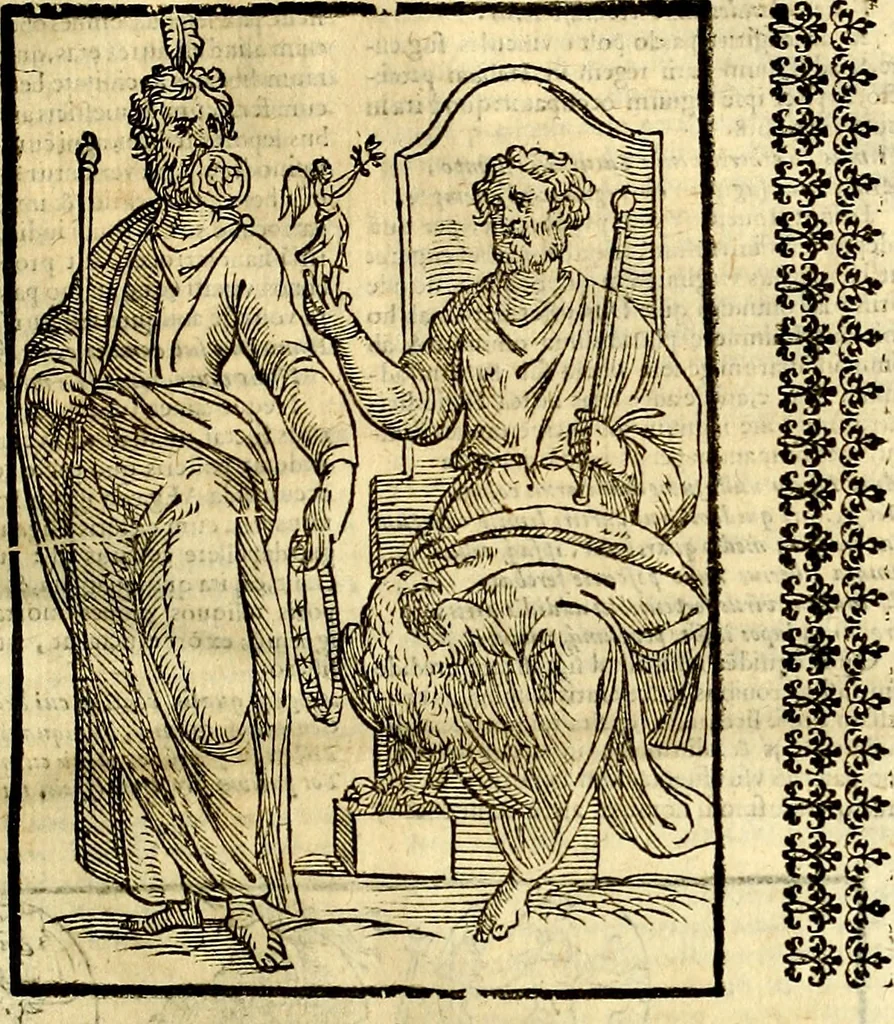 An illustration from Natalis Comitis Mythologiae sive Explicationis fabvlarvm libri decem, in qvibvs omnia prope natvralis et moralis philosophiæ dogmata in veterum fabulis contenta fuisse perspicuè demonstratur, 1616, leaf 88
