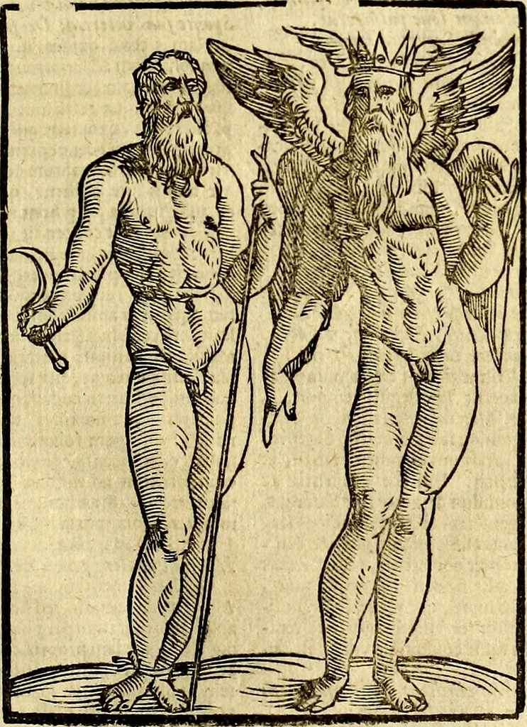 An illustration from Natalis Comitis Mythologiae, sive, Explicationis fabularum libri decem : in quibus omnia prope naturalis et moralis philosophiae dogmata in veterum fabulis contenta fuisse perspicuè demonstratur ... : accessit G. Linocerii Musarum mytholgia, & anonymi obseuationum in totam de dijs gentium narrationem libellus : adiectæ sunt ... editioni elegantissimæ deorum imagines, & eruditissimæ M. Antonij Tritonij Vtinensis .., 1637, leaf 104