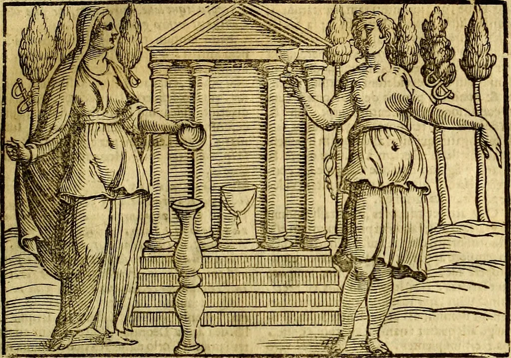 An illustration from Natalis Comitis Mythologiae, sive, Explicationis fabularum libri decem : in quibus omnia prope naturalis et moralis philosophiae dogmata in veterum fabulis contenta fuisse perspicuè demonstratur ... : accessit G. Linocerii Musarum mytholgia, & anonymi obseuationum in totam de dijs gentium narrationem libellus : adiectæ sunt ... editioni elegantissimæ deorum imagines, & eruditissimæ M. Antonij Tritonij Vtinensis .., 1637, leaf 120