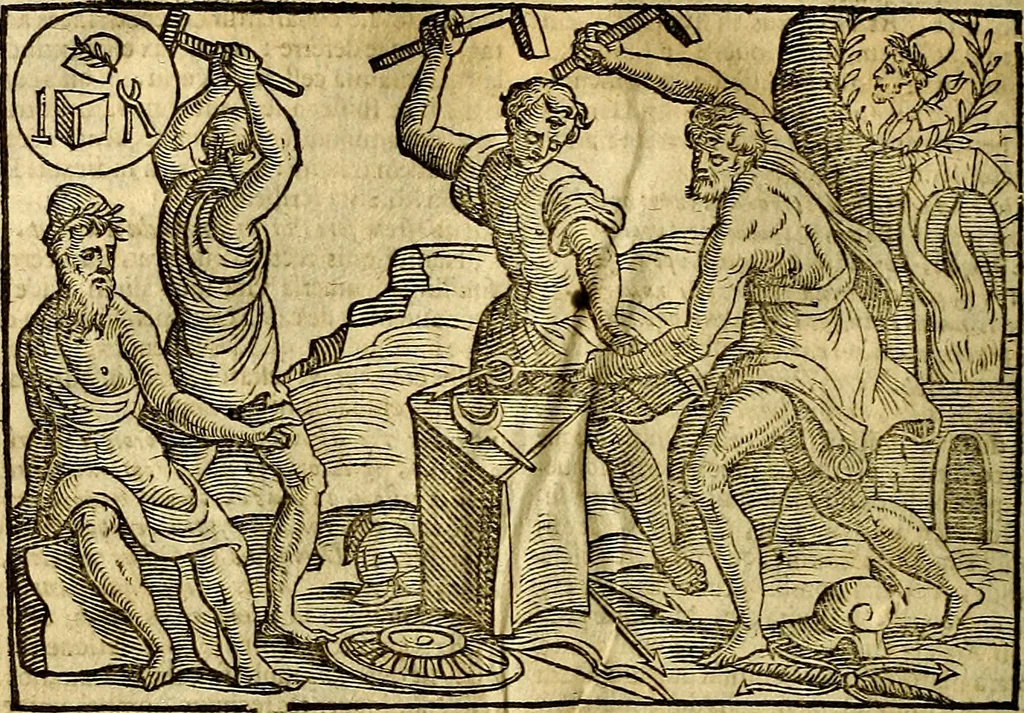 An illustration from Natalis Comitis Mythologiae, sive, Explicationis fabularum libri decem : in quibus omnia prope naturalis et moralis philosophiae dogmata in veterum fabulis contenta fuisse perspicuè demonstratur ... : accessit G. Linocerii Musarum mytholgia, & anonymi obseuationum in totam de dijs gentium narrationem libellus : adiectæ sunt ... editioni elegantissimæ deorum imagines, & eruditissimæ M. Antonij Tritonij Vtinensis .., 1637, leaf 123