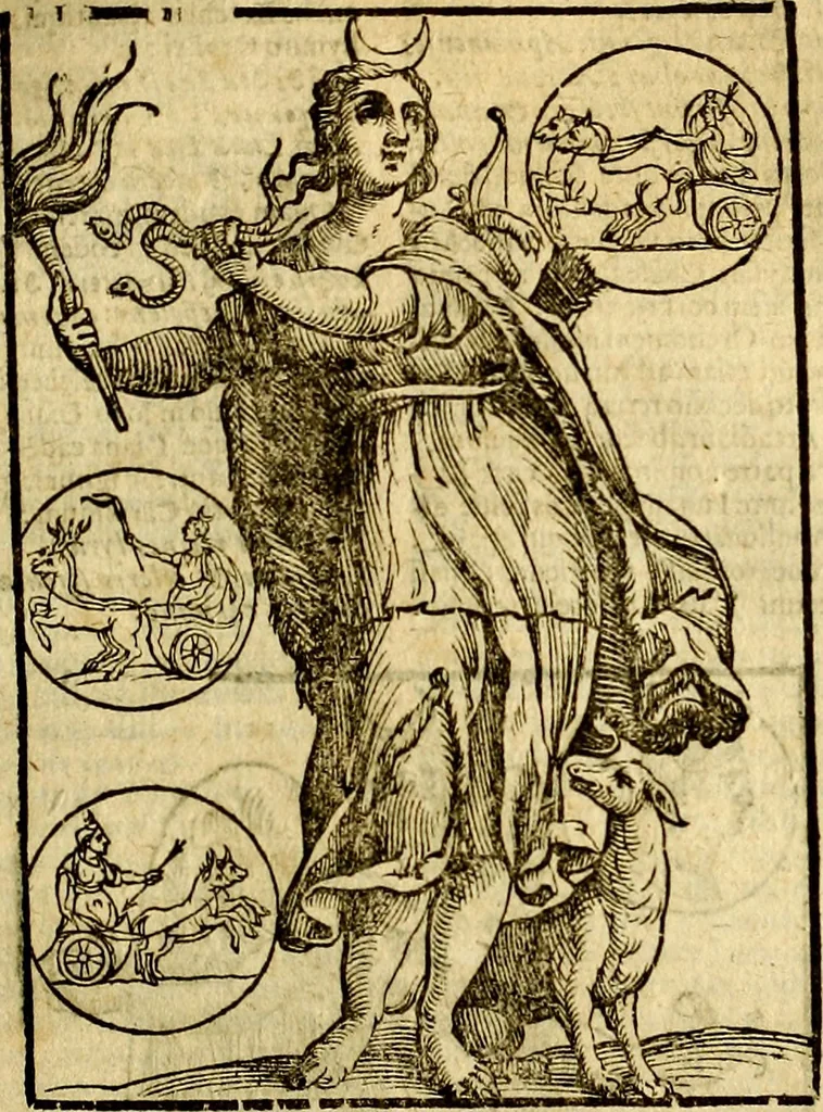 An illustration from Natalis Comitis Mythologiae, sive, Explicationis fabularum libri decem : in quibus omnia prope naturalis et moralis philosophiae dogmata in veterum fabulis contenta fuisse perspicuè demonstratur ... : accessit G. Linocerii Musarum mytholgia, & anonymi obseuationum in totam de dijs gentium narrationem libellus : adiectæ sunt ... editioni elegantissimæ deorum imagines, & eruditissimæ M. Antonij Tritonij Vtinensis .., 1637, leaf 178