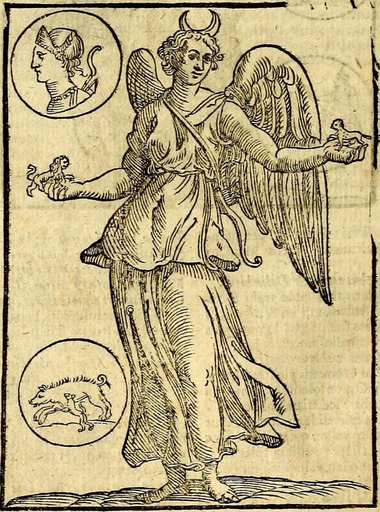 An illustration from Natalis Comitis Mythologiae, sive, Explicationis fabularum libri decem : in quibus omnia prope naturalis et moralis philosophiae dogmata in veterum fabulis contenta fuisse perspicuè demonstratur ... : accessit G. Linocerii Musarum mytholgia, & anonymi obseuationum in totam de dijs gentium narrationem libellus : adiectæ sunt ... editioni elegantissimæ deorum imagines, & eruditissimæ M. Antonij Tritonij Vtinensis .., 1637, leaf 179