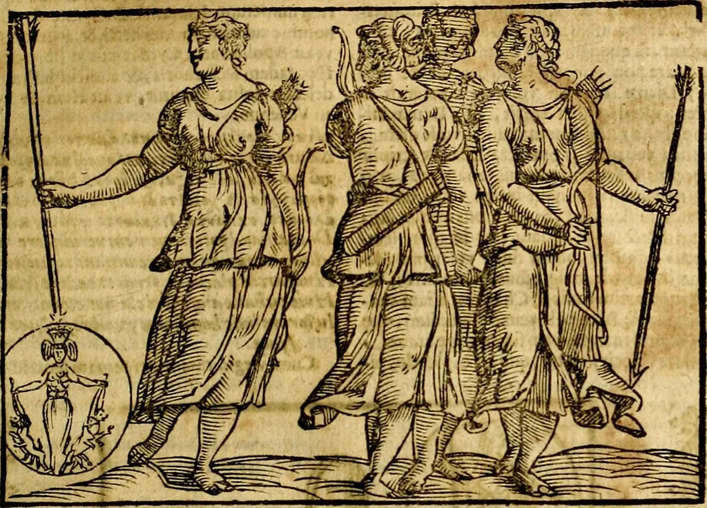 An illustration from Natalis Comitis Mythologiae, sive, Explicationis fabularum libri decem : in quibus omnia prope naturalis et moralis philosophiae dogmata in veterum fabulis contenta fuisse perspicuè demonstratur ... : accessit G. Linocerii Musarum mytholgia, & anonymi obseuationum in totam de dijs gentium narrationem libellus : adiectæ sunt ... editioni elegantissimæ deorum imagines, & eruditissimæ M. Antonij Tritonij Vtinensis .., 1637, leaf 184