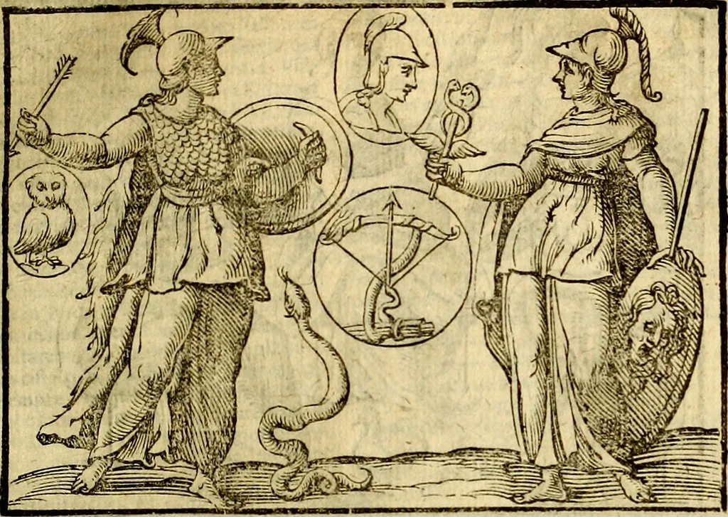 An illustration from Natalis Comitis Mythologiae, sive, Explicationis fabularum libri decem : in quibus omnia prope naturalis et moralis philosophiae dogmata in veterum fabulis contenta fuisse perspicuè demonstratur ... : accessit G. Linocerii Musarum mytholgia, & anonymi obseuationum in totam de dijs gentium narrationem libellus : adiectæ sunt ... editioni elegantissimæ deorum imagines, & eruditissimæ M. Antonij Tritonij Vtinensis .., 1637, leaf 206