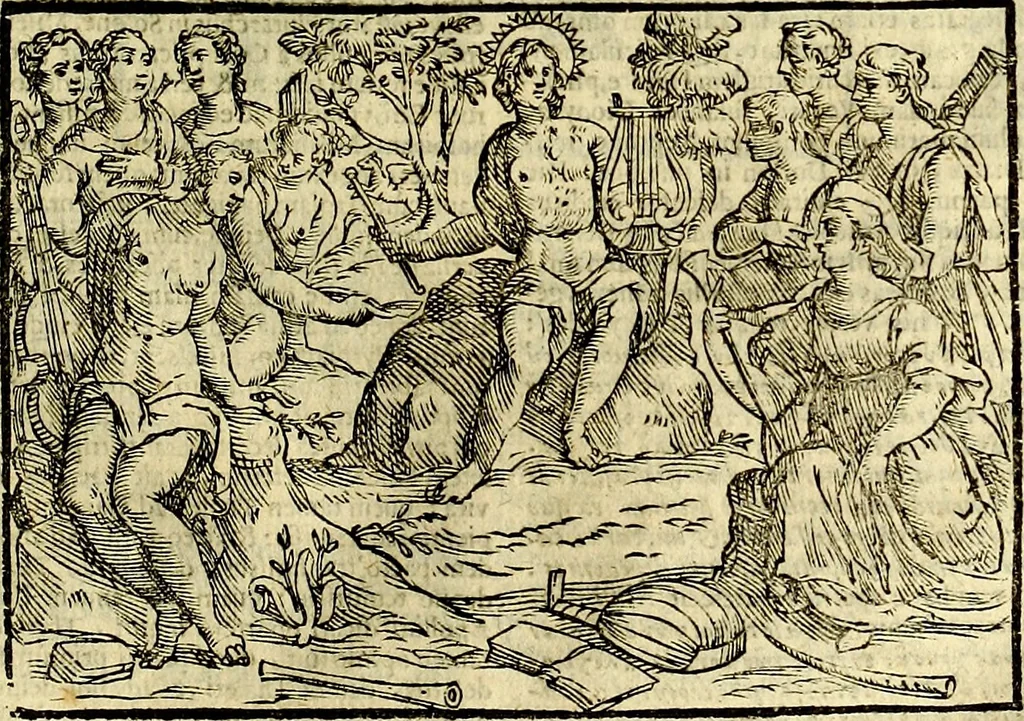 An illustration from Natalis Comitis Mythologiae, sive, Explicationis fabularum libri decem : in quibus omnia prope naturalis et moralis philosophiae dogmata in veterum fabulis contenta fuisse perspicuè demonstratur ... : accessit G. Linocerii Musarum mytholgia, & anonymi obseuationum in totam de dijs gentium narrationem libellus : adiectæ sunt ... editioni elegantissimæ deorum imagines, & eruditissimæ M. Antonij Tritonij Vtinensis .., 1637, leaf 230