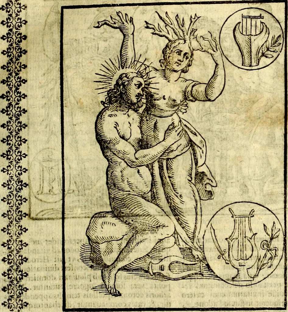 An illustration from Natalis Comitis Mythologiae, sive, Explicationis fabularum libri decem : in quibus omnia prope naturalis et moralis philosophiae dogmata in veterum fabulis contenta fuisse perspicuè demonstratur ... : accessit G. Linocerii Musarum mytholgia, & anonymi obseuationum in totam de dijs gentium narrationem libellus : adiectæ sunt ... editioni elegantissimæ deorum imagines, & eruditissimæ M. Antonij Tritonij Vtinensis .., 1637, leaf 232