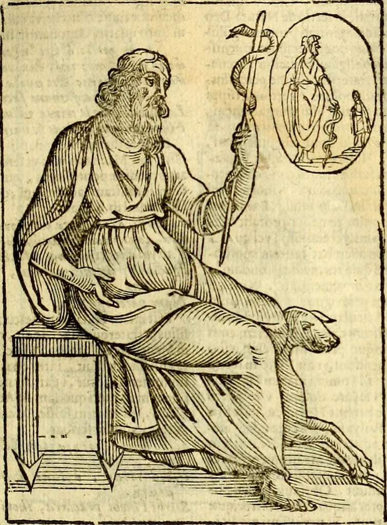 An illustration from Natalis Comitis Mythologiae, sive, Explicationis fabularum libri decem : in quibus omnia prope naturalis et moralis philosophiae dogmata in veterum fabulis contenta fuisse perspicuè demonstratur ... : accessit G. Linocerii Musarum mytholgia, & anonymi obseuationum in totam de dijs gentium narrationem libellus : adiectæ sunt ... editioni elegantissimæ deorum imagines, & eruditissimæ M. Antonij Tritonij Vtinensis .., 1637, leaf 242