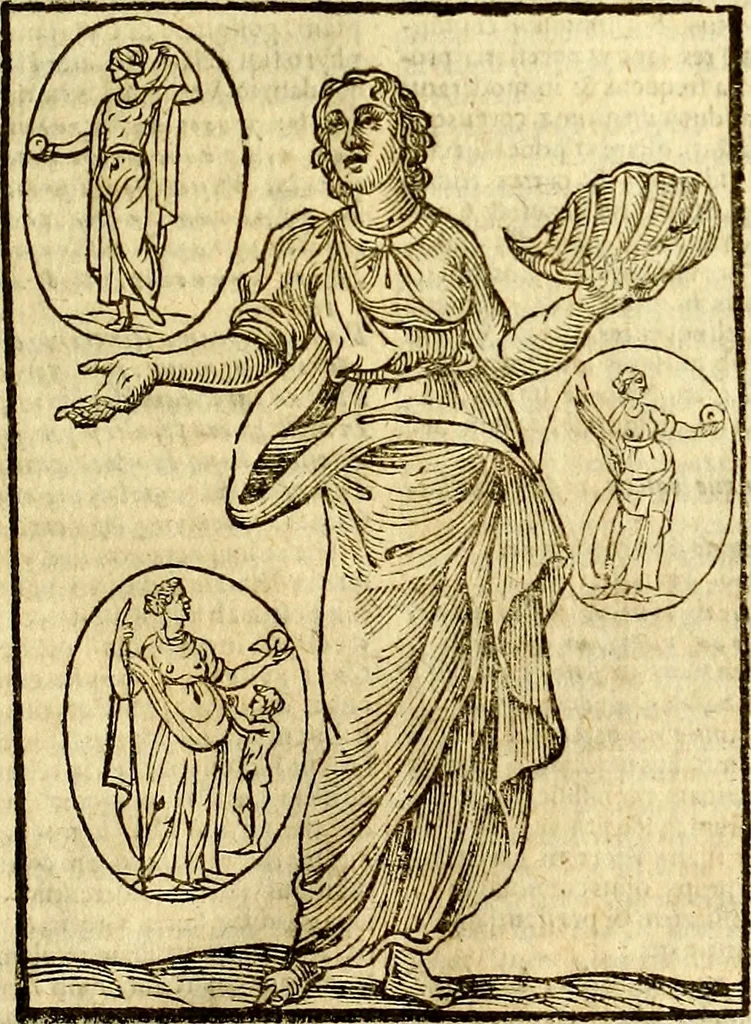 An illustration from Natalis Comitis Mythologiae, sive, Explicationis fabularum libri decem : in quibus omnia prope naturalis et moralis philosophiae dogmata in veterum fabulis contenta fuisse perspicuè demonstratur ... : accessit G. Linocerii Musarum mytholgia, & anonymi obseuationum in totam de dijs gentium narrationem libellus : adiectæ sunt ... editioni elegantissimæ deorum imagines, & eruditissimæ M. Antonij Tritonij Vtinensis .., 1637, leaf 248