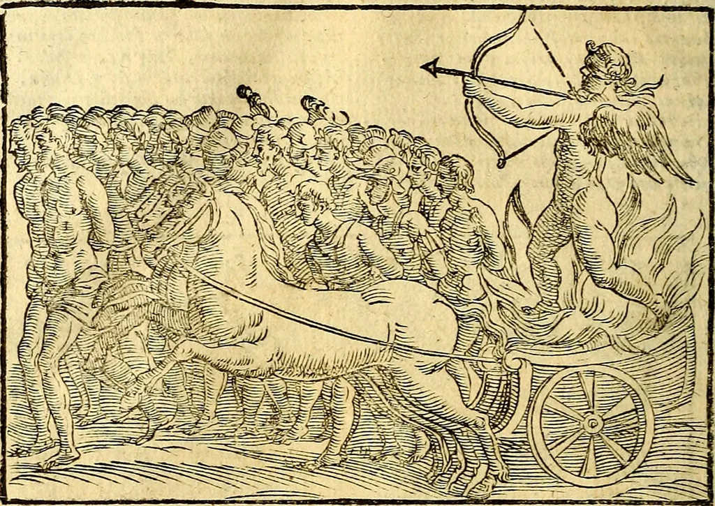 An illustration from Natalis Comitis Mythologiae, sive, Explicationis fabularum libri decem : in quibus omnia prope naturalis et moralis philosophiae dogmata in veterum fabulis contenta fuisse perspicuè demonstratur ... : accessit G. Linocerii Musarum mytholgia, & anonymi obseuationum in totam de dijs gentium narrationem libellus : adiectæ sunt ... editioni elegantissimæ deorum imagines, & eruditissimæ M. Antonij Tritonij Vtinensis .., 1637, leaf 265