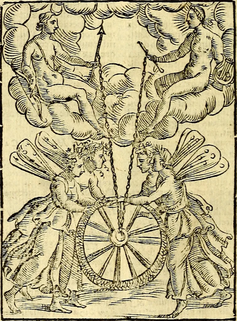 An illustration from Natalis Comitis Mythologiae, sive, Explicationis fabularum libri decem : in quibus omnia prope naturalis et moralis philosophiae dogmata in veterum fabulis contenta fuisse perspicuè demonstratur ... : accessit G. Linocerii Musarum mytholgia, & anonymi obseuationum in totam de dijs gentium narrationem libellus : adiectæ sunt ... editioni elegantissimæ deorum imagines, & eruditissimæ M. Antonij Tritonij Vtinensis .., 1637, leaf 271