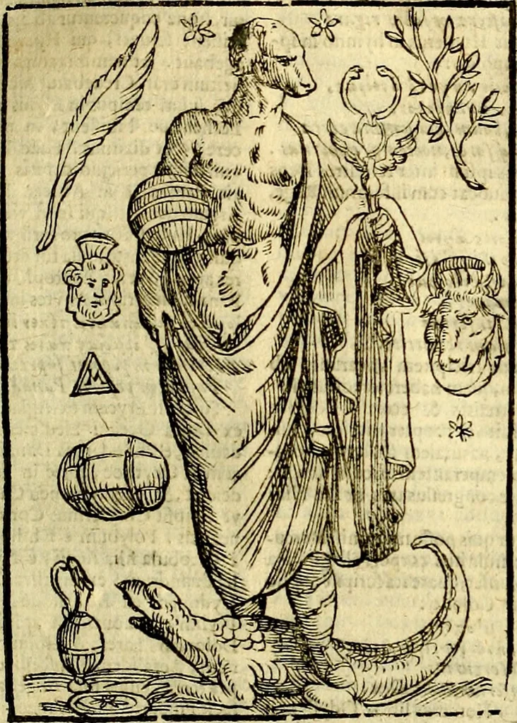 An illustration from Natalis Comitis Mythologiae, sive, Explicationis fabularum libri decem : in quibus omnia prope naturalis et moralis philosophiae dogmata in veterum fabulis contenta fuisse perspicuè demonstratur ... : accessit G. Linocerii Musarum mytholgia, & anonymi obseuationum in totam de dijs gentium narrationem libellus : adiectæ sunt ... editioni elegantissimæ deorum imagines, & eruditissimæ M. Antonij Tritonij Vtinensis .., 1637, leaf 286