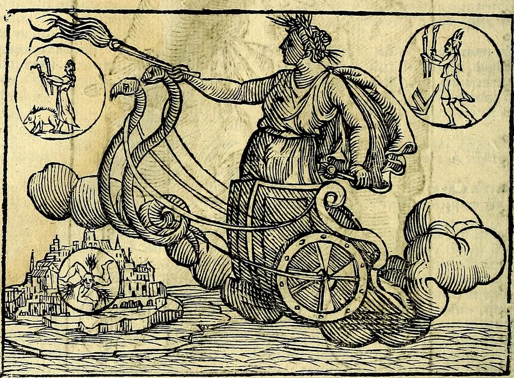 An illustration from Natalis Comitis Mythologiae, sive, Explicationis fabularum libri decem : in quibus omnia prope naturalis et moralis philosophiae dogmata in veterum fabulis contenta fuisse perspicuè demonstratur ... : accessit G. Linocerii Musarum mytholgia, & anonymi obseuationum in totam de dijs gentium narrationem libellus : adiectæ sunt ... editioni elegantissimæ deorum imagines, & eruditissimæ M. Antonij Tritonij Vtinensis .., 1637, leaf 325