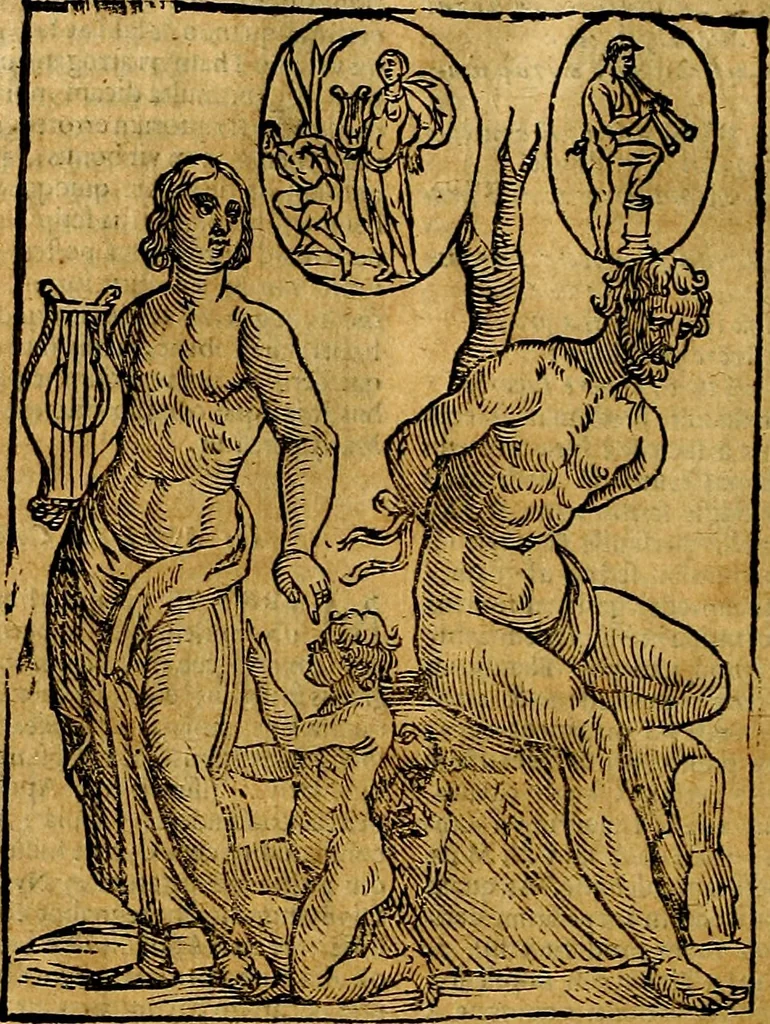 An illustration from Natalis Comitis Mythologiae, sive, Explicationis fabularum libri decem : in quibus omnia prope naturalis et moralis philosophiae dogmata in veterum fabulis contenta fuisse perspicuè demonstratur ... : accessit G. Linocerii Musarum mytholgia, & anonymi obseuationum in totam de dijs gentium narrationem libellus : adiectæ sunt ... editioni elegantissimæ deorum imagines, & eruditissimæ M. Antonij Tritonij Vtinensis .., 1637, leaf 377