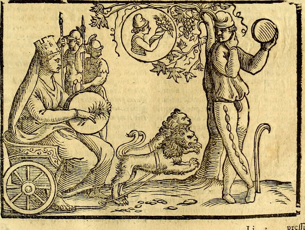 An illustration from Natalis Comitis Mythologiae, sive, Explicationis fabularum libri decem : in quibus omnia prope naturalis et moralis philosophiae dogmata in veterum fabulis contenta fuisse perspicuè demonstratur ... : accessit G. Linocerii Musarum mytholgia, & anonymi obseuationum in totam de dijs gentium narrationem libellus : adiectæ sunt ... editioni elegantissimæ deorum imagines, & eruditissimæ M. Antonij Tritonij Vtinensis .., 1637, leaf 548