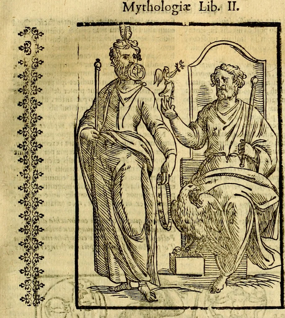 An illustration from Natalis Comitis Mythologiae, sive, Explicationis fabularum libri decem : in quibus omnia prope naturalis et moralis philosophiae dogmata in veterum fabulis contenta fuisse perspicuè demonstratur ... : accessit G. Linocerii Musarum mytholgia, & anonymi obseuationum in totam de dijs gentium narrationem libellus : adiectæ sunt ... editioni elegantissimæ deorum imagines, & eruditissimæ M. Antonij Tritonij Vtinensis .., 1637, leaf 88