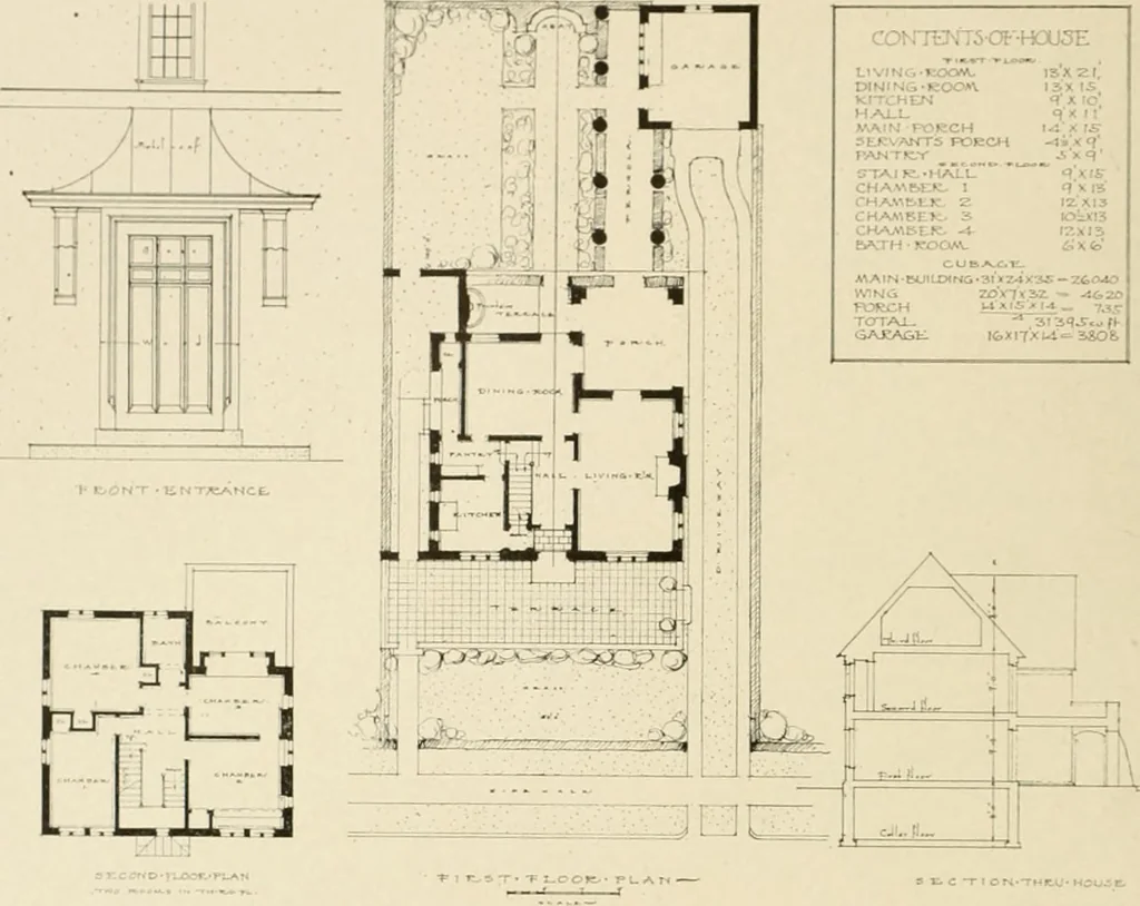 An illustration from The Natco suburban house and garage : attractive economical durable fireproof, 1915, leaf 13