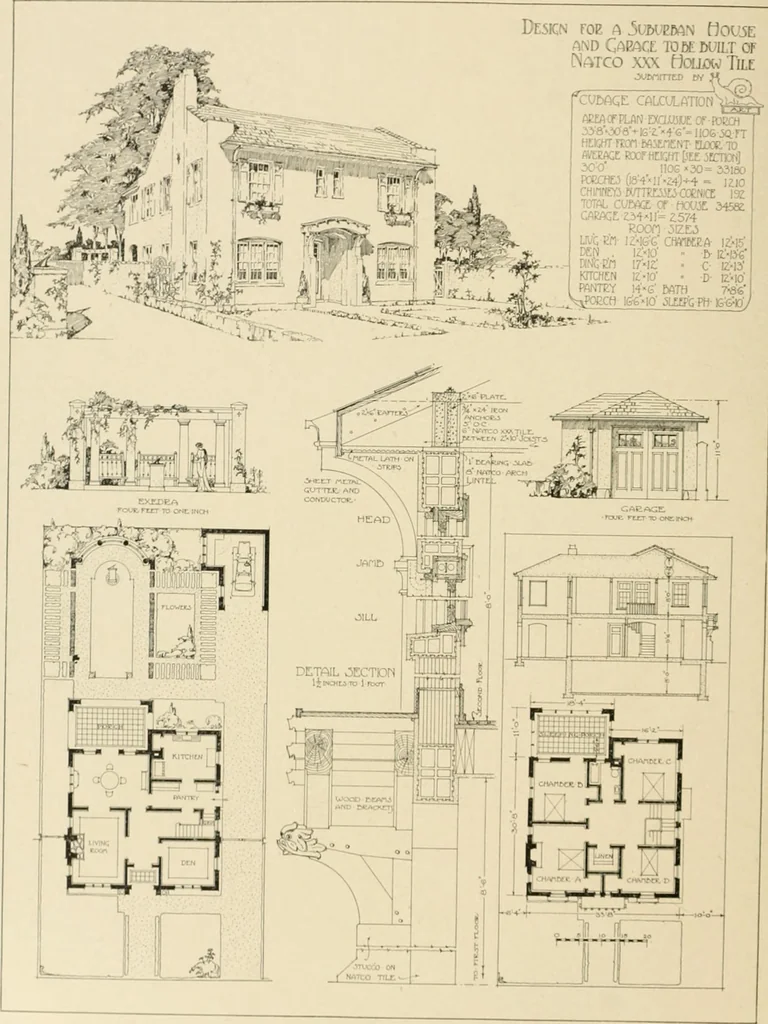 An illustration from The Natco suburban house and garage : attractive economical durable fireproof, 1915, leaf 25