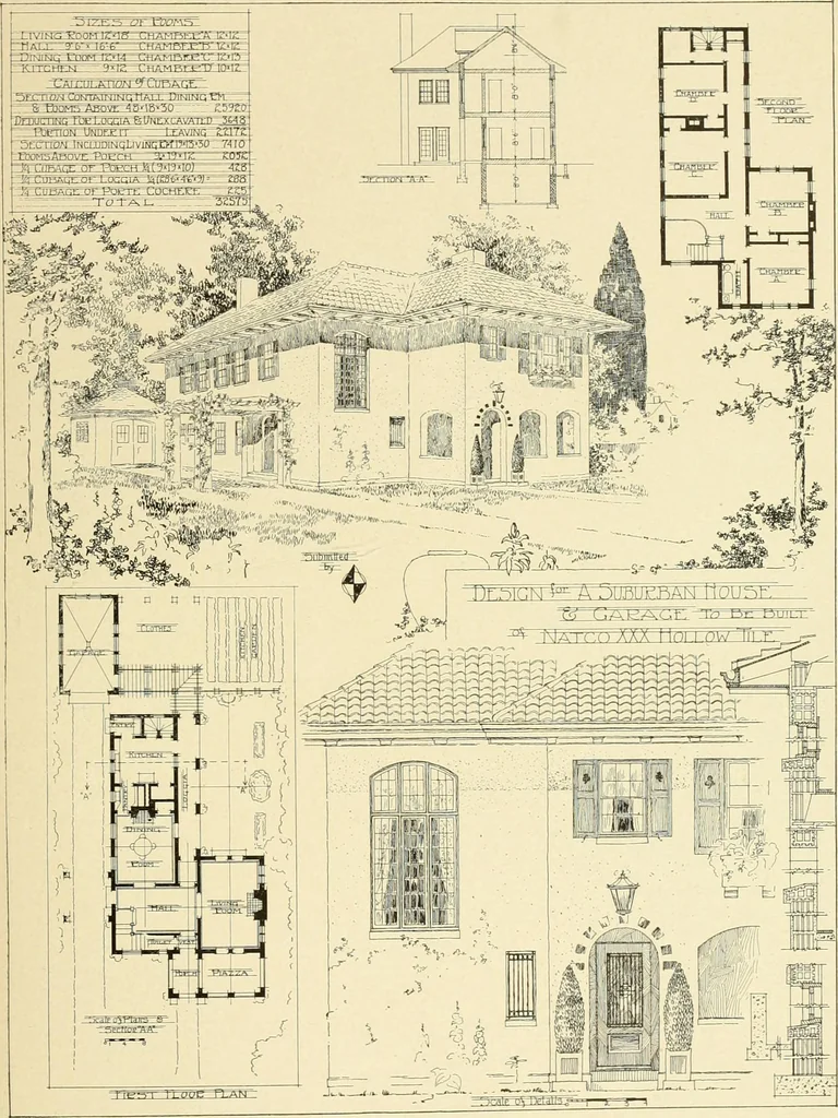 An illustration from The Natco suburban house and garage : attractive economical durable fireproof, 1915, leaf 60