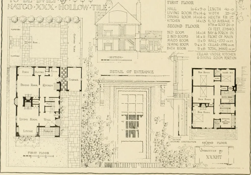 An illustration from The Natco suburban house and garage : attractive economical durable fireproof, 1915, leaf 9