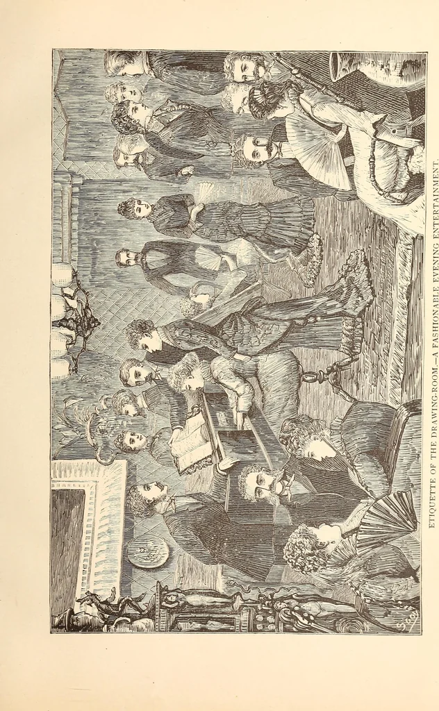 An illustration from The national encyclopædia of business and social forms, embracing the laws of etiquette and good society, 1879, leaf 32