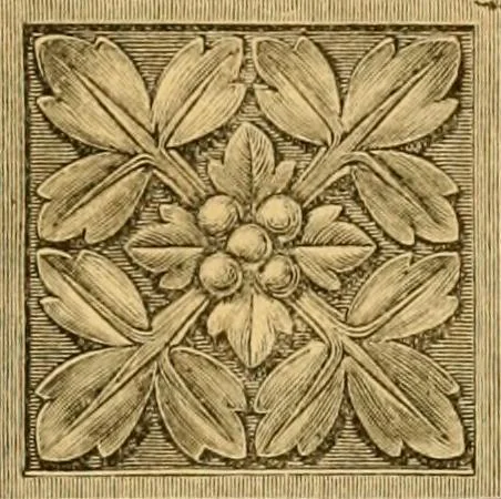 An illustration from Natural wood ornaments : for furniture manufacturers, architects, builders, interior decorators, stair builders, car builders, organ manufacturers, steamboat builders, etc., etc., 1883, leaf 14