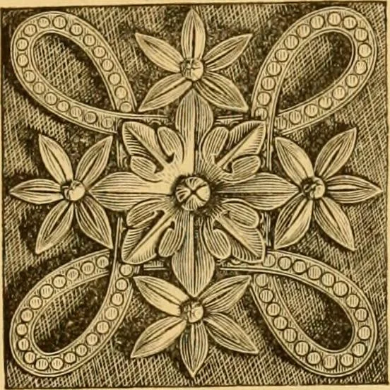 An illustration from Natural wood ornaments : for furniture manufacturers, architects, builders, interior decorators, stair builders, car builders, organ manufacturers, steamboat builders, etc., etc., 1883, leaf 16