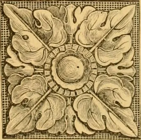 An illustration from Natural wood ornaments : for furniture manufacturers, architects, builders, interior decorators, stair builders, car builders, organ manufacturers, steamboat builders, etc., etc., 1883, leaf 16