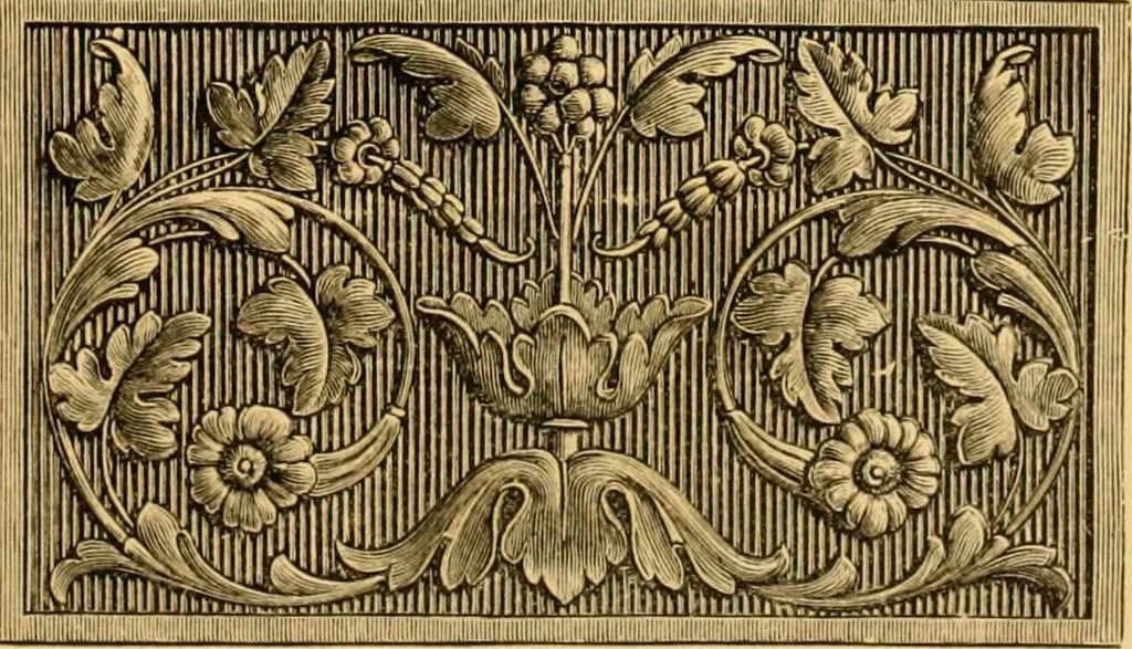An illustration from Natural wood ornaments : for furniture manufacturers, architects, builders, interior decorators, stair builders, car builders, organ manufacturers, steamboat builders, etc., etc., 1883, leaf 18