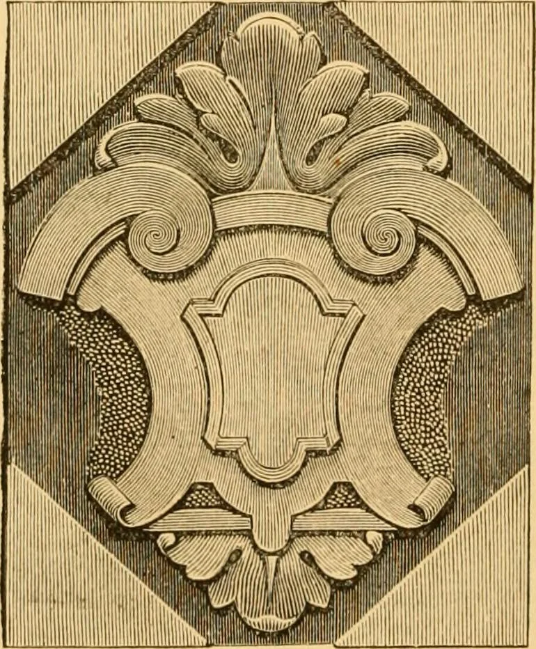 An illustration from Natural wood ornaments : for furniture manufacturers, architects, builders, interior decorators, stair builders, car builders, organ manufacturers, steamboat builders, etc., etc., 1883, leaf 23
