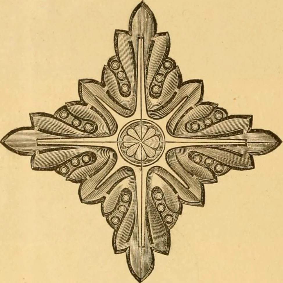 An illustration from Natural wood ornaments : for furniture manufacturers, architects, builders, interior decorators, stair builders, car builders, organ manufacturers, steamboat builders, etc., etc., 1883, leaf 25