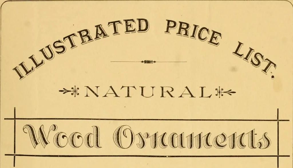 An illustration from Natural wood ornaments : for furniture manufacturers, architects, builders, interior decorators, stair builders, car builders, organ manufacturers, steamboat builders, etc., etc., 1883, leaf 4