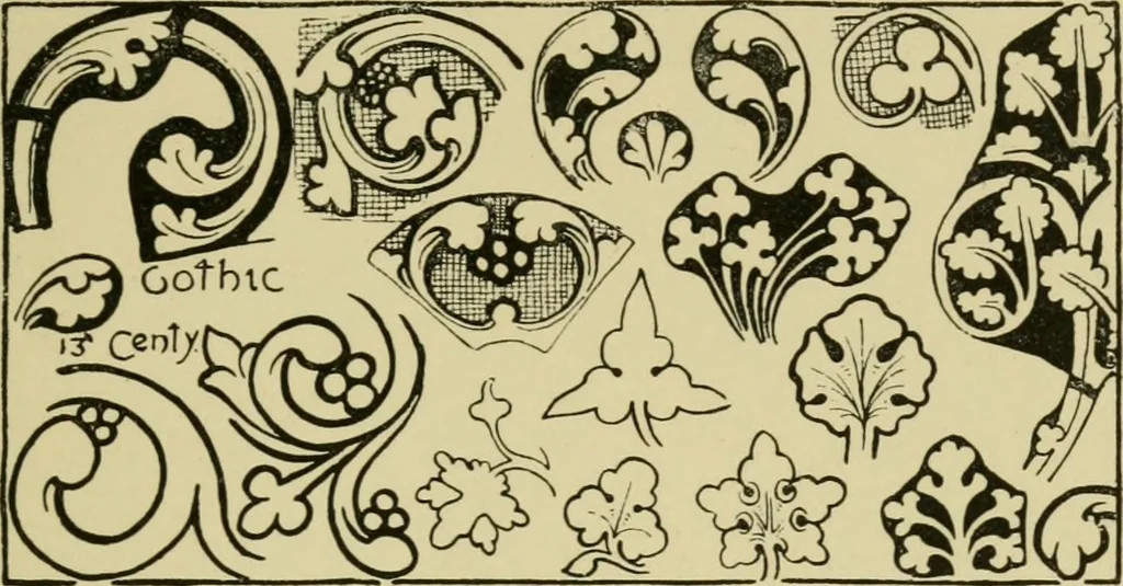 An illustration from Nature in ornament; an enquiry into the natural element in ornamental design & a survey of the ornamental treatment of natural forms, 1902, leaf 108