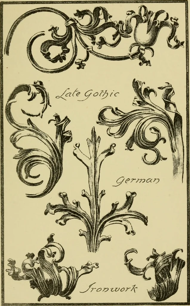 An illustration from Nature in ornament; an enquiry into the natural element in ornamental design & a survey of the ornamental treatment of natural forms, 1902, leaf 178