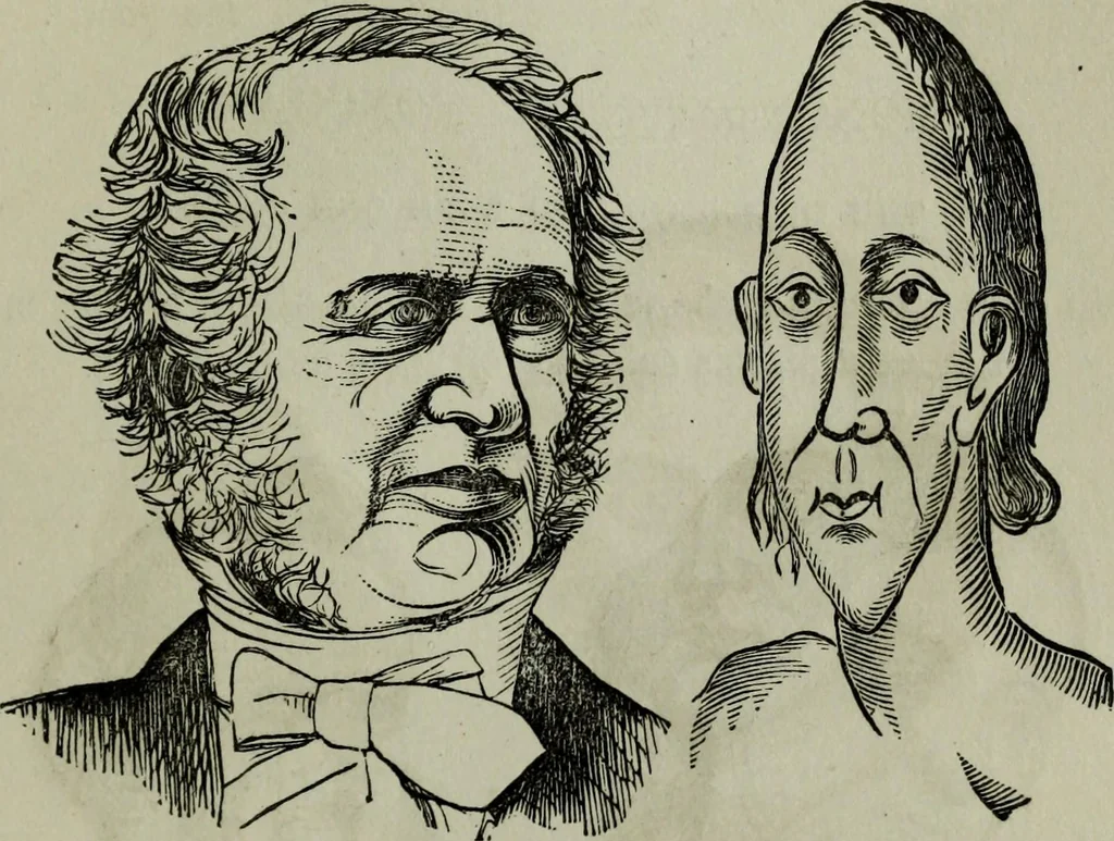 An illustration from Nature's revelations of character, or, Physiognomy illustrated : a description of the mental, moral and volitive dispositions of mankind, as manifested in the human form and countenance, 1887, leaf 186