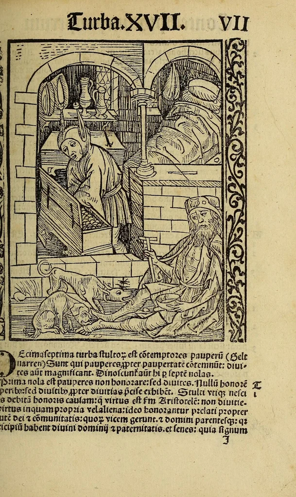 An illustration from Nauicula siue speculu[m] fatuor[um] ... Joannis Geyler Keysersbergii ... in sermones iuxta turmarum seriem diuisa ... a Jacobo Othero diligenter collecta. Compendiosa vite eiusdem descriptio, per Beatum Rhenanum Selestatinum. ., 1511, leaf 139