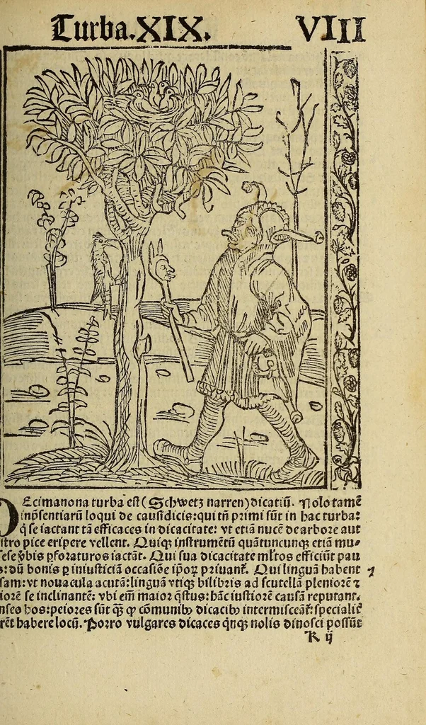 An illustration from Nauicula siue speculu[m] fatuor[um] ... Joannis Geyler Keysersbergii ... in sermones iuxta turmarum seriem diuisa ... a Jacobo Othero diligenter collecta. Compendiosa vite eiusdem descriptio, per Beatum Rhenanum Selestatinum. ., 1511, leaf 149
