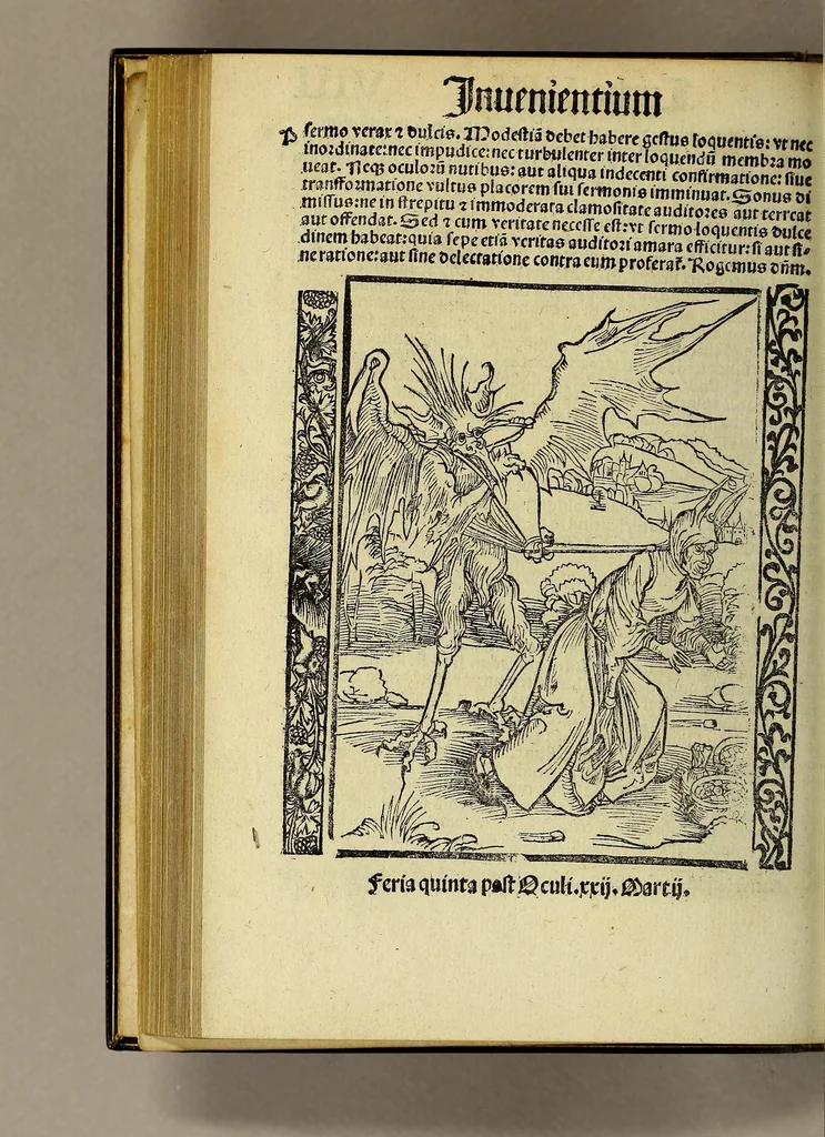 An illustration from Nauicula siue speculu[m] fatuor[um] ... Joannis Geyler Keysersbergii ... in sermones iuxta turmarum seriem diuisa ... a Jacobo Othero diligenter collecta. Compendiosa vite eiusdem descriptio, per Beatum Rhenanum Selestatinum. ., 1511, leaf 152