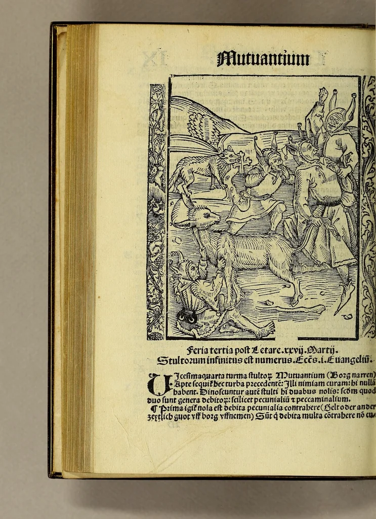 An illustration from Nauicula siue speculu[m] fatuor[um] ... Joannis Geyler Keysersbergii ... in sermones iuxta turmarum seriem diuisa ... a Jacobo Othero diligenter collecta. Compendiosa vite eiusdem descriptio, per Beatum Rhenanum Selestatinum. ., 1511, leaf 172