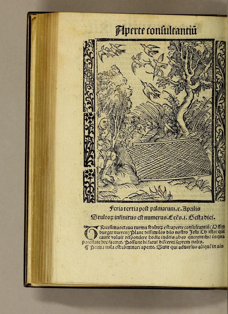 An illustration from Nauicula siue speculu[m] fatuor[um] ... Joannis Geyler Keysersbergii ... in sermones iuxta turmarum seriem diuisa ... a Jacobo Othero diligenter collecta. Compendiosa vite eiusdem descriptio, per Beatum Rhenanum Selestatinum. ., 1511, leaf 222