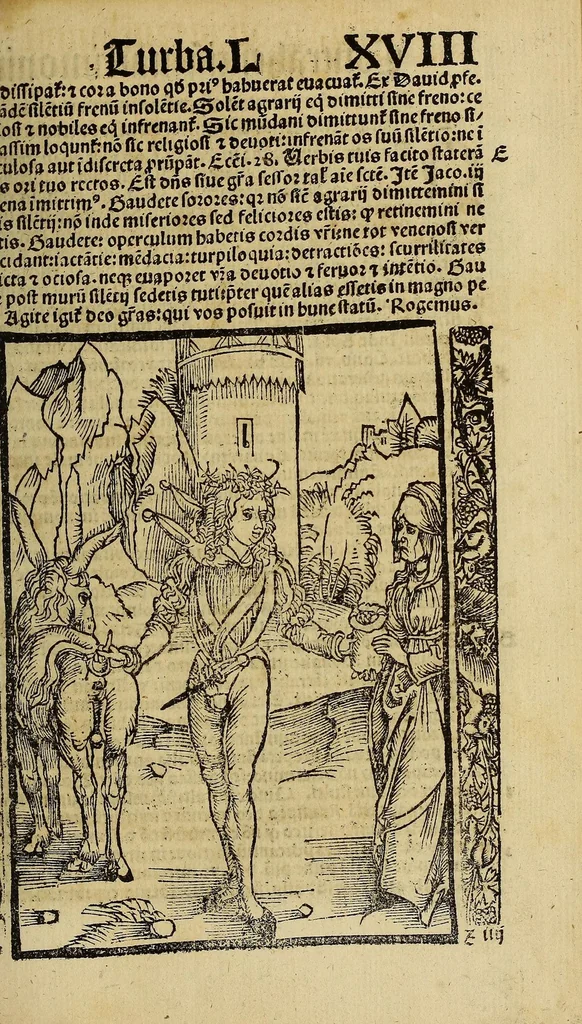 An illustration from Nauicula siue speculu[m] fatuor[um] ... Joannis Geyler Keysersbergii ... in sermones iuxta turmarum seriem diuisa ... a Jacobo Othero diligenter collecta. Compendiosa vite eiusdem descriptio, per Beatum Rhenanum Selestatinum. ., 1511, leaf 287