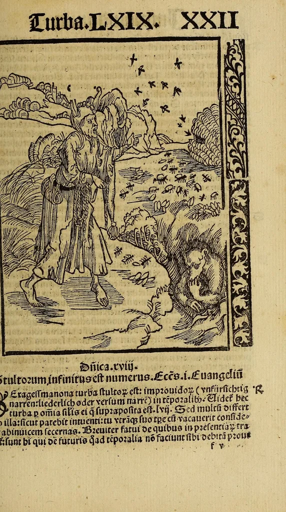 An illustration from Nauicula siue speculu[m] fatuor[um] ... Joannis Geyler Keysersbergii ... in sermones iuxta turmarum seriem diuisa ... a Jacobo Othero diligenter collecta. Compendiosa vite eiusdem descriptio, per Beatum Rhenanum Selestatinum. ., 1511, leaf 353