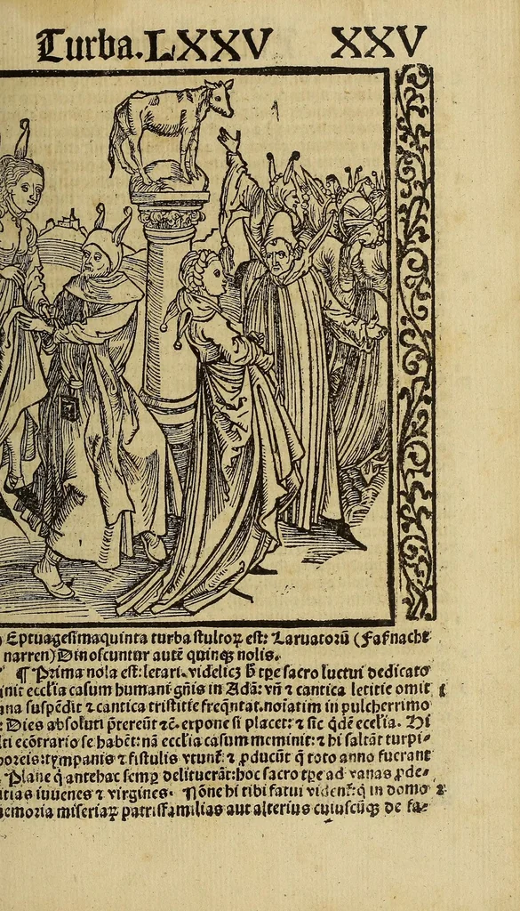 An illustration from Nauicula siue speculu[m] fatuor[um] ... Joannis Geyler Keysersbergii ... in sermones iuxta turmarum seriem diuisa ... a Jacobo Othero diligenter collecta. Compendiosa vite eiusdem descriptio, per Beatum Rhenanum Selestatinum. ., 1511, leaf 385