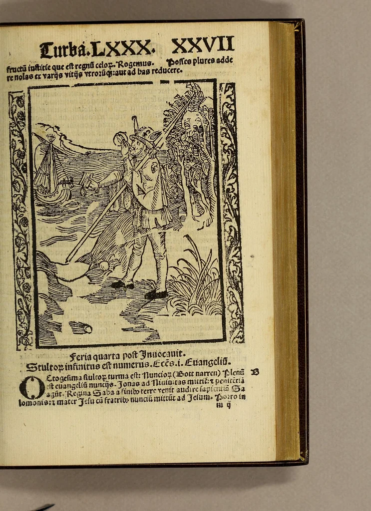 An illustration from Nauicula siue speculu[m] fatuor[um] ... Joannis Geyler Keysersbergii ... in sermones iuxta turmarum seriem diuisa ... a Jacobo Othero diligenter collecta. Compendiosa vite eiusdem descriptio, per Beatum Rhenanum Selestatinum. ., 1511, leaf 411