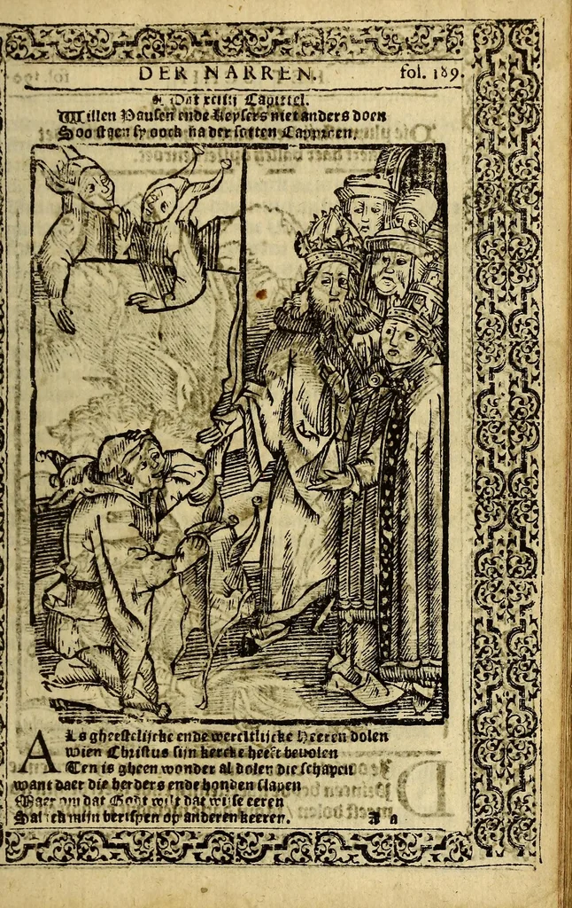 An illustration from Nauis stultorum: oft, Der sotten schip : ... Seer bequaem om te leeren het quaet van tgoet t'onderscheyden, om de sonde te schou wen en[de] deuchdelijck te leuen., 1584, leaf 201