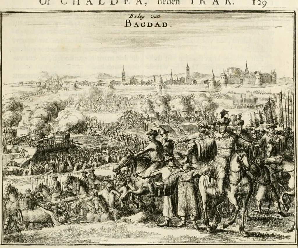 An illustration from Naukeurige beschryving van Asie; behelsende de gewesten van Mesopotamie, Babylonie, Assyrie, Anatolie, of Klein Asie, beneffens eene volkome beschrijving van gansch Gelukkigh, Woest, en Petreesch of Steenigh Arabie.., 1680, leaf 148